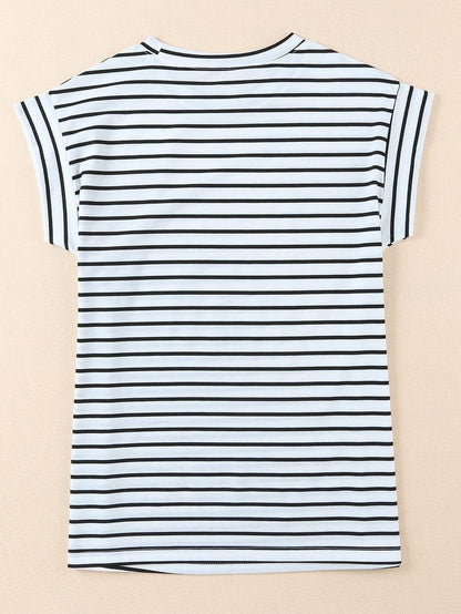 Striped Cap Sleeve Crew Neck Tee