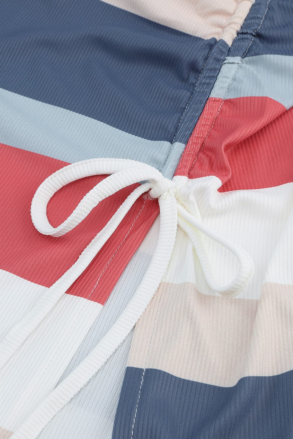 Striped Colorful Ribbed Knit Lace-Up Tank Dress with Slit