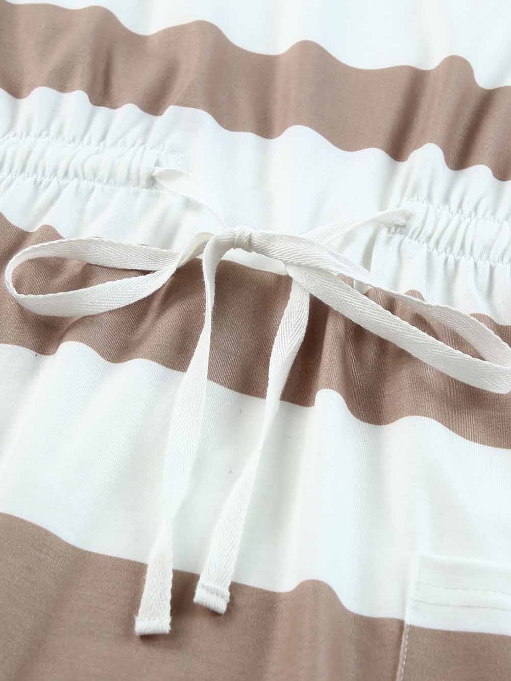 Striped Drawstring White Lace Crochet Mini Dress with Short Sleeves