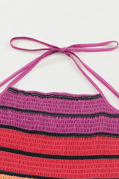 Striped Gradient Smocked Halter Fit and Flare Mini Dress