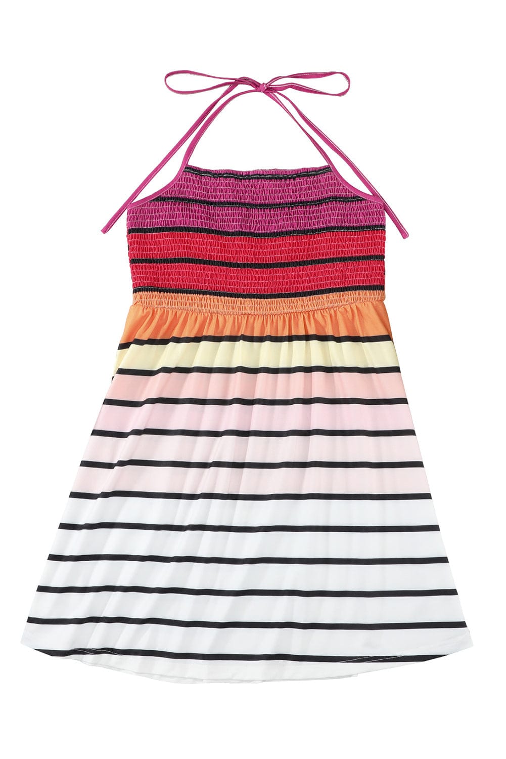 Striped Gradient Smocked Halter Fit and Flare Mini Dress