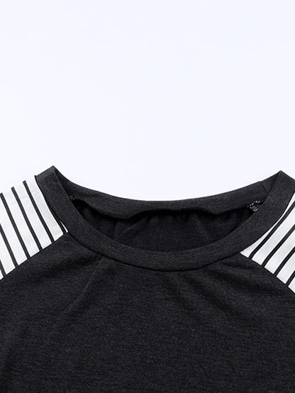 Striped Leopard Patchwork Knee-Length Dress with Long Sleeves