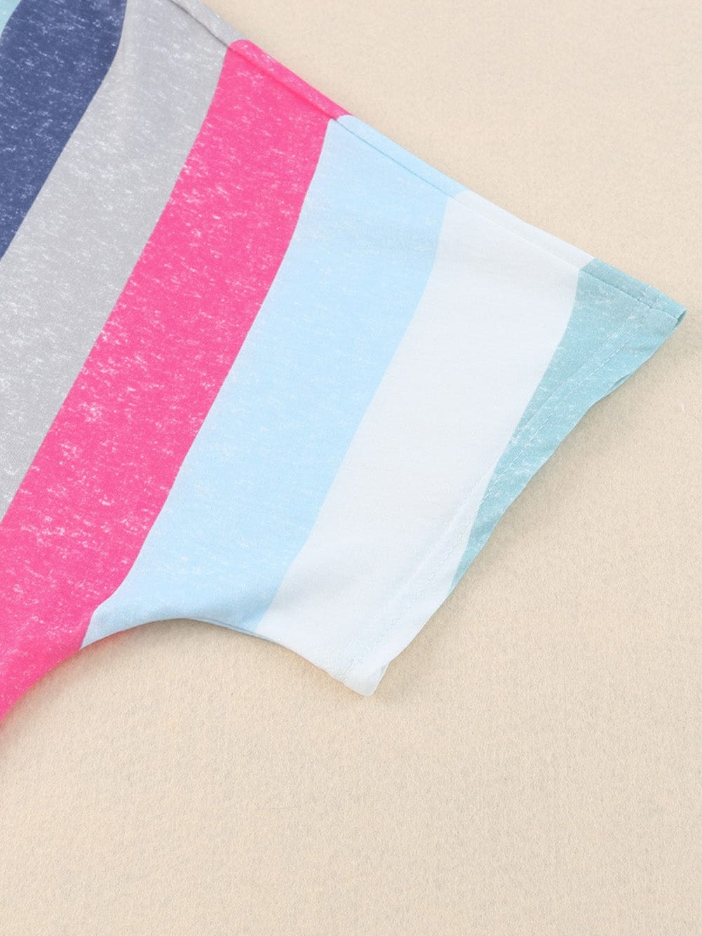 Striped Patchwork V Neck Tee with White Accents