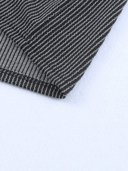 Striped Ribbed Blue T-shirt Dress with Pocket Detail