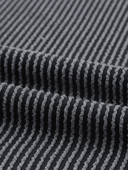 Striped Ribbed Blue T-shirt Dress with Pocket Detail