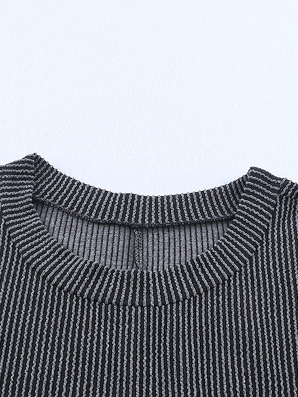 Striped Ribbed Blue T-shirt Dress with Pocket Detail