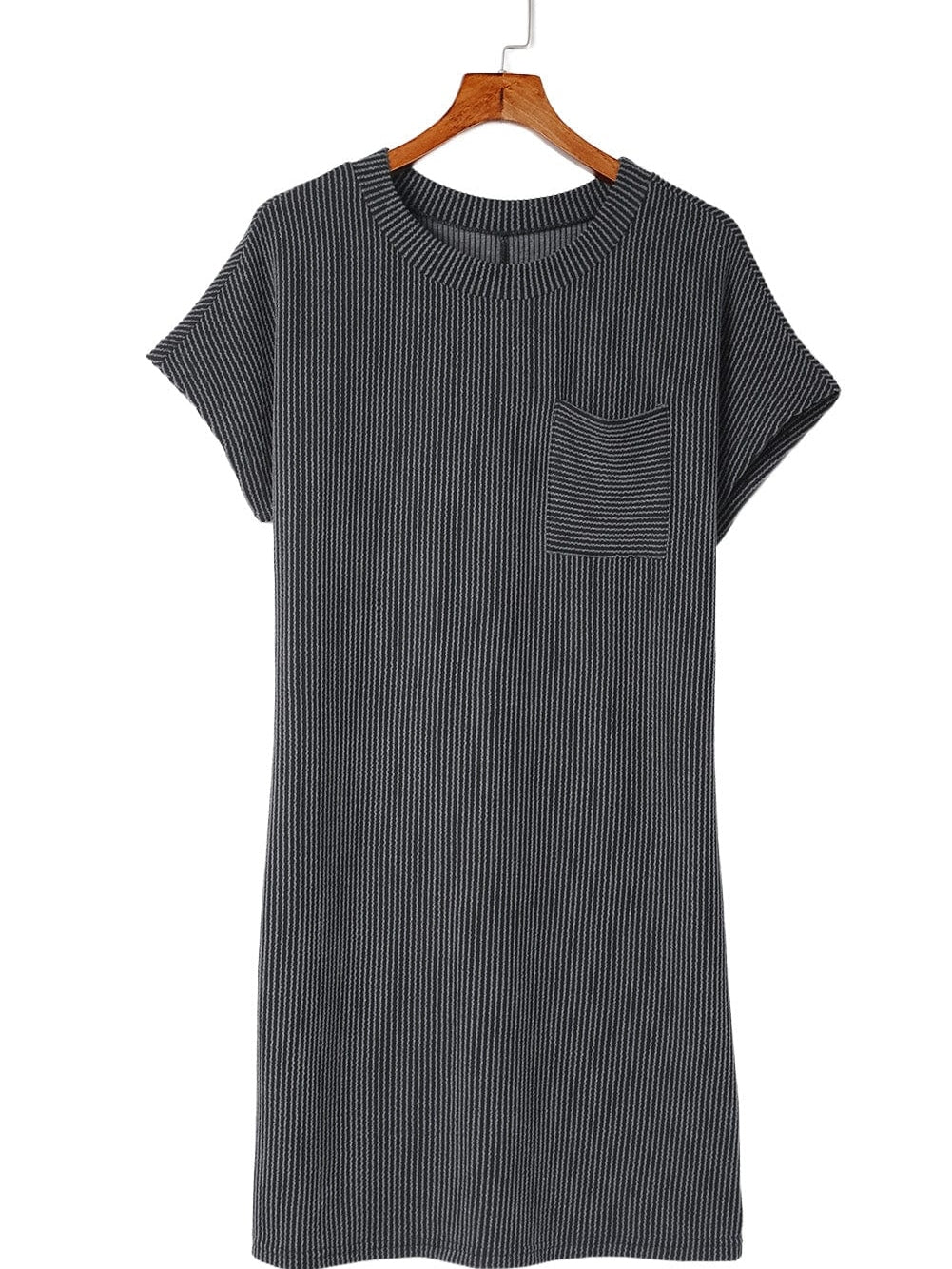 Striped Ribbed Blue T-shirt Dress with Pocket Detail
