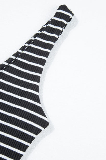 Striped Ribbed Knit Sleeveless Bodycon Mini Dress