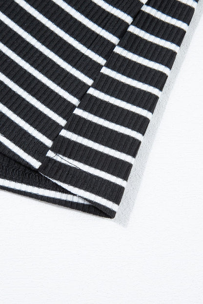 Striped Ribbed Knit Sleeveless Bodycon Mini Dress