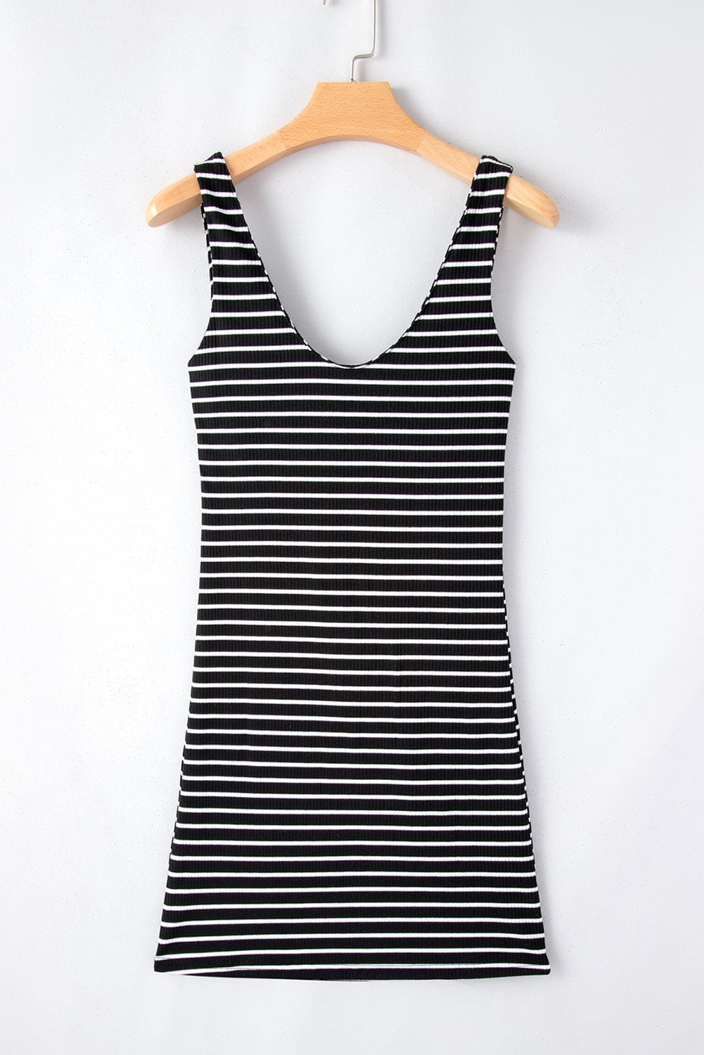 Striped Ribbed Knit Sleeveless Bodycon Mini Dress