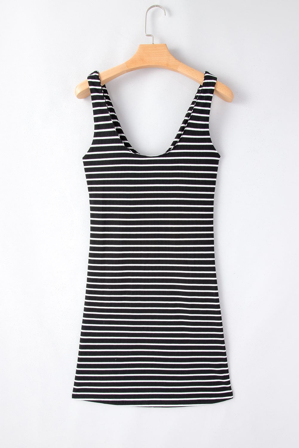 Striped Ribbed Knit Sleeveless Bodycon Mini Dress