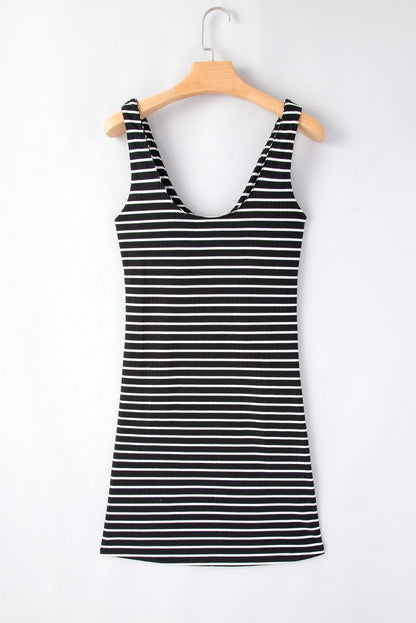 Striped Ribbed Knit Sleeveless Bodycon Mini Dress