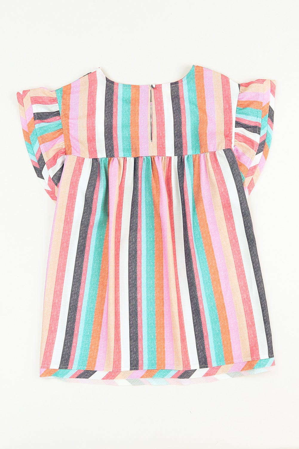 Striped Ruffle Sleeve Multicolor Top with Tiered Hemline