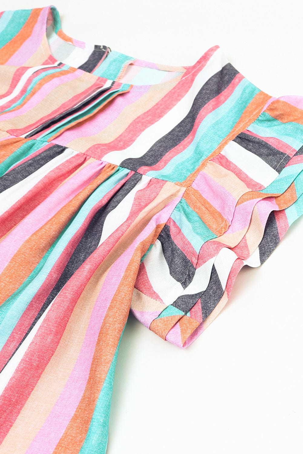 Striped Ruffle Sleeve Multicolor Top with Tiered Hemline