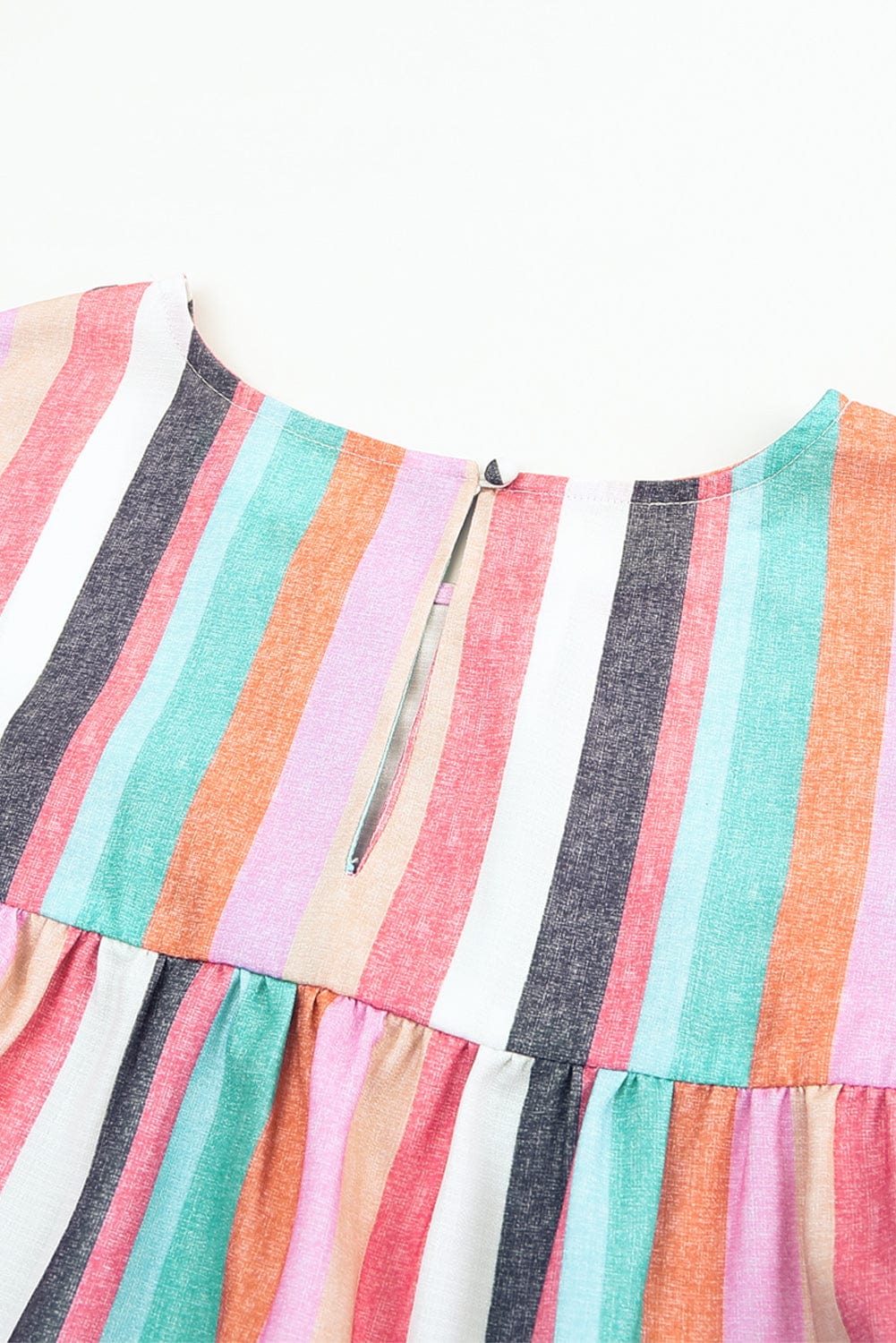 Striped Ruffle Sleeve Multicolor Top with Tiered Hemline