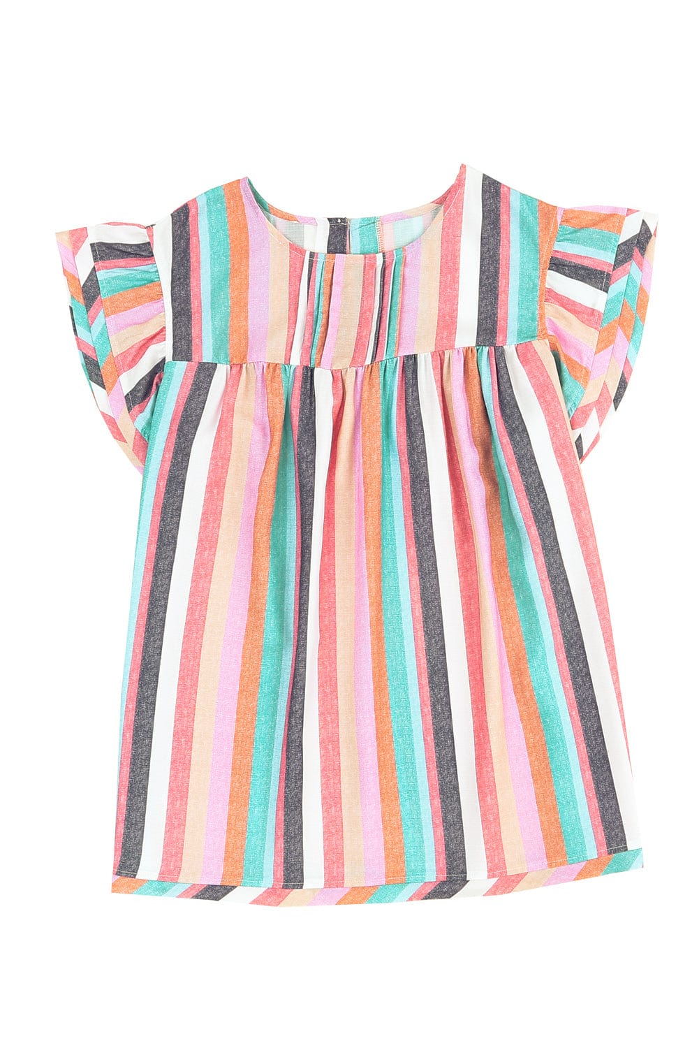 Striped Ruffle Sleeve Multicolor Top with Tiered Hemline