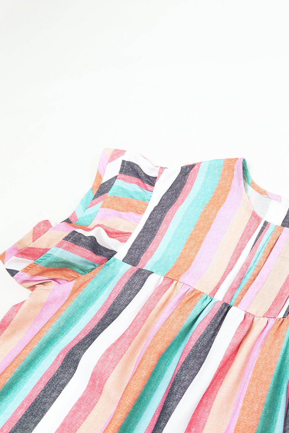 Striped Ruffle Sleeve Multicolor Top with Tiered Hemline
