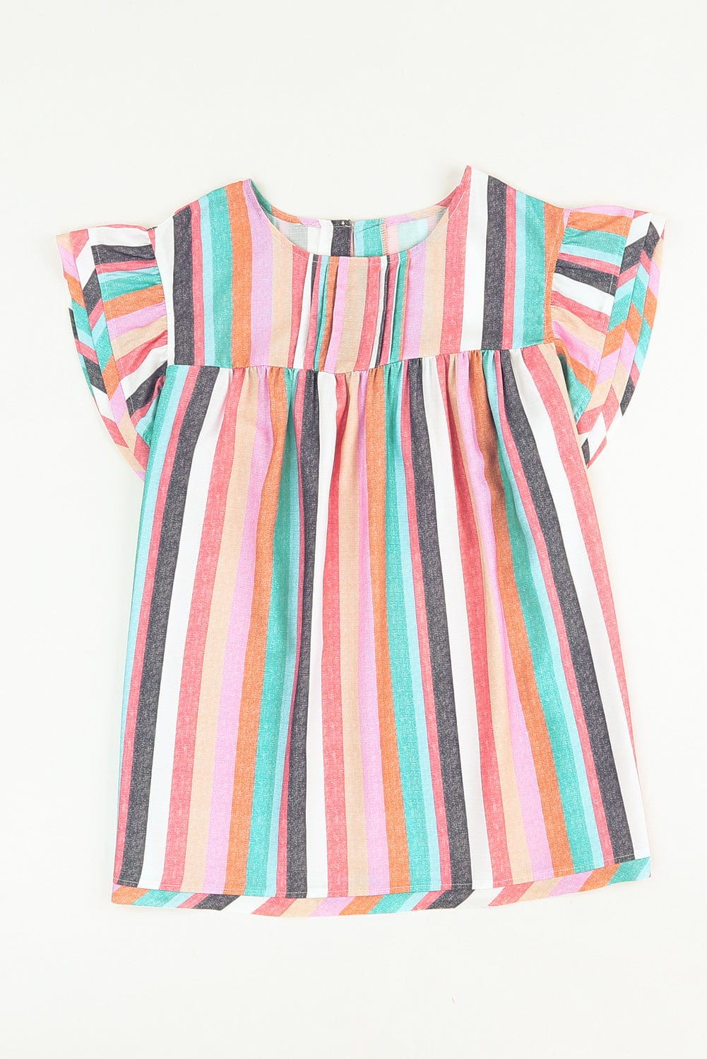 Striped Ruffle Sleeve Multicolor Top with Tiered Hemline