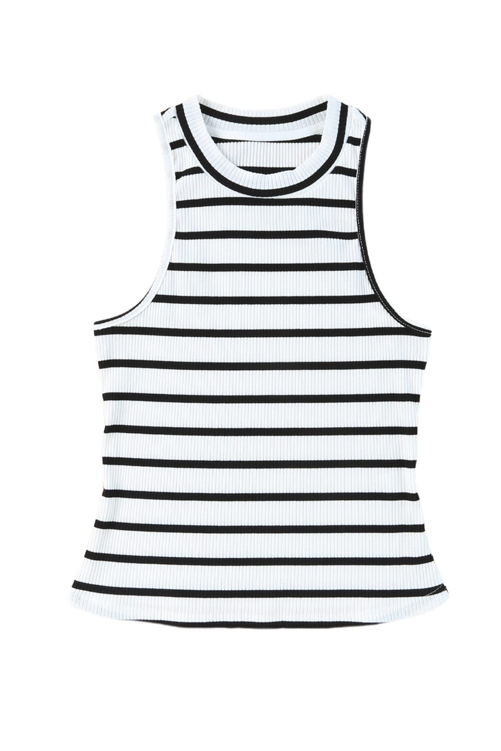 Striped Sleeveless Crew Neck Top with Textured Fabric