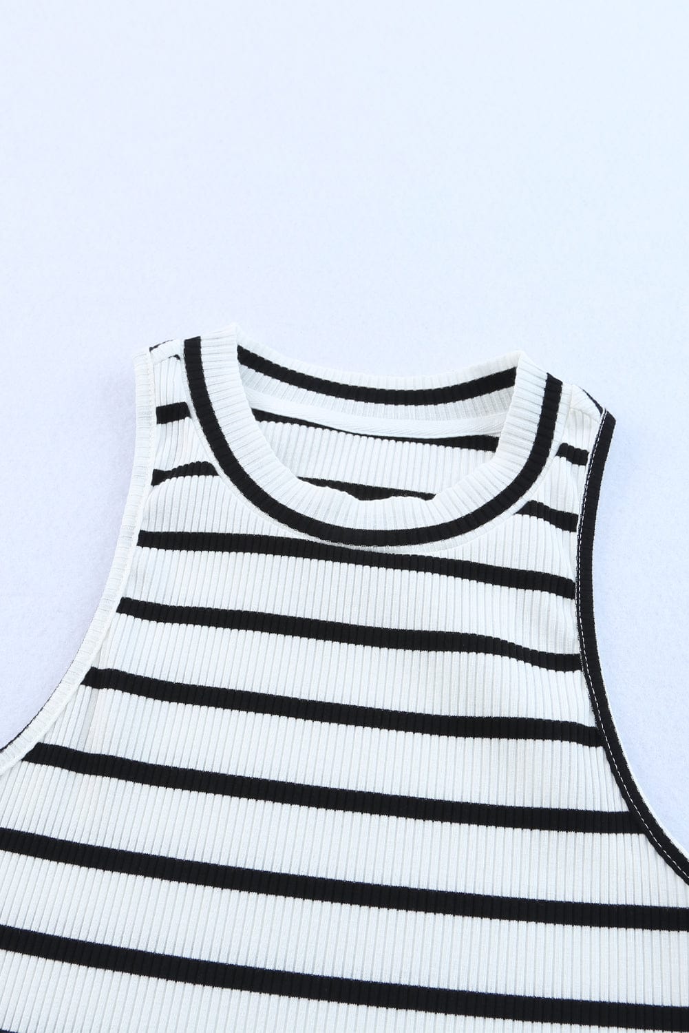Striped Sleeveless Crew Neck Top with Textured Fabric