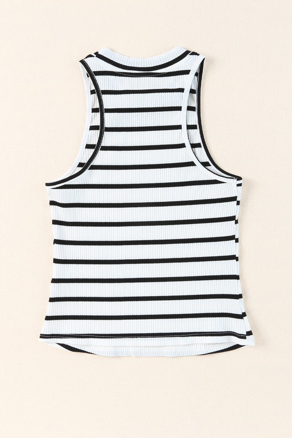 Striped Sleeveless Crew Neck Top with Textured Fabric