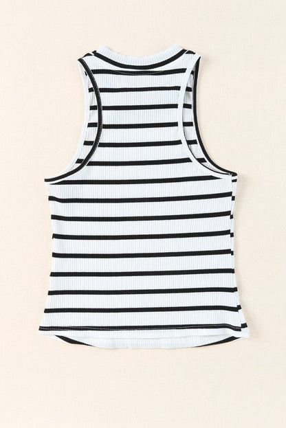 Striped Sleeveless Crew Neck Top with Textured Fabric