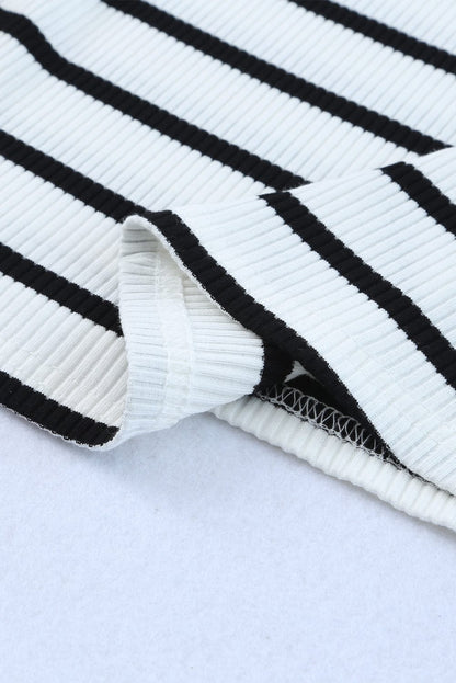 Striped Sleeveless Crew Neck Top with Textured Fabric