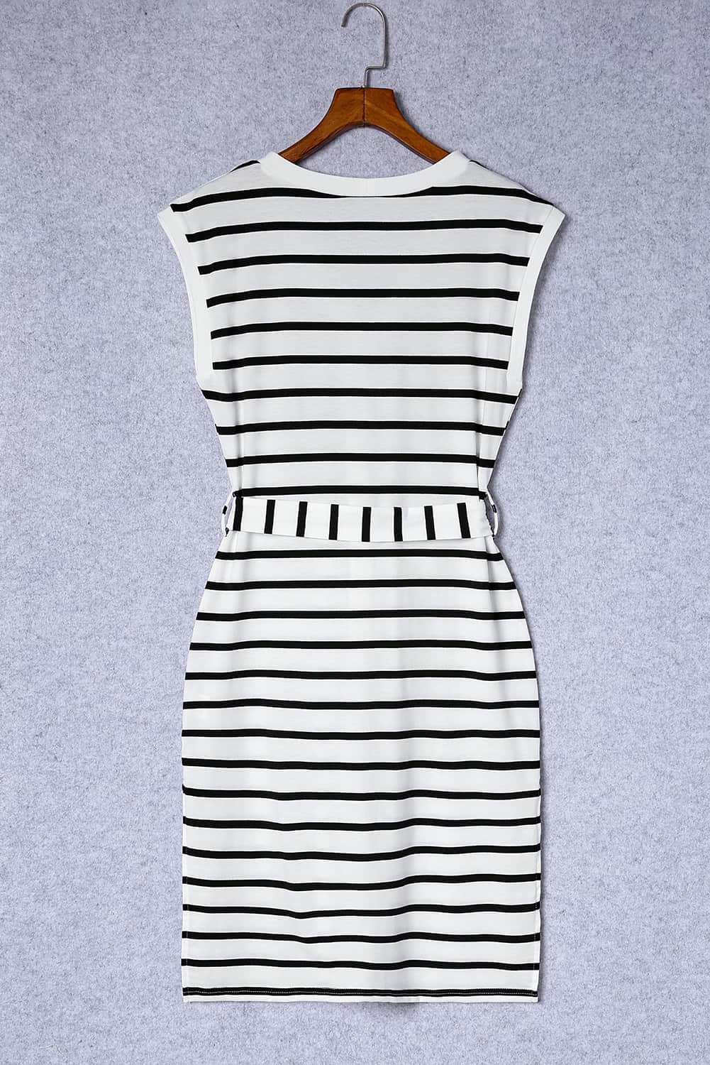Striped V-Neck Button-Up Midi Dress with Waist Tie