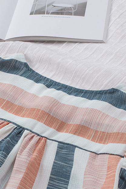 Striped V-Neck Ruffle Sleeve Loose Fit Casual Top