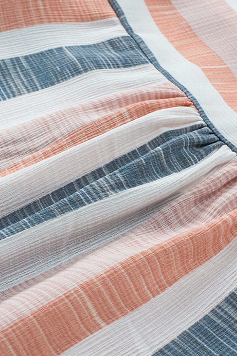 Striped V-Neck Ruffle Sleeve Loose Fit Casual Top