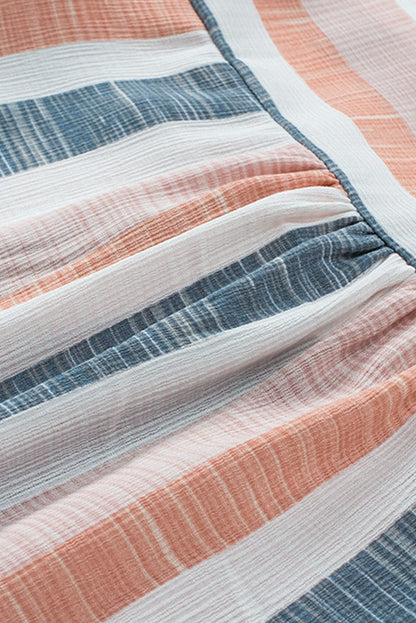 Striped V-Neck Ruffle Sleeve Loose Fit Casual Top