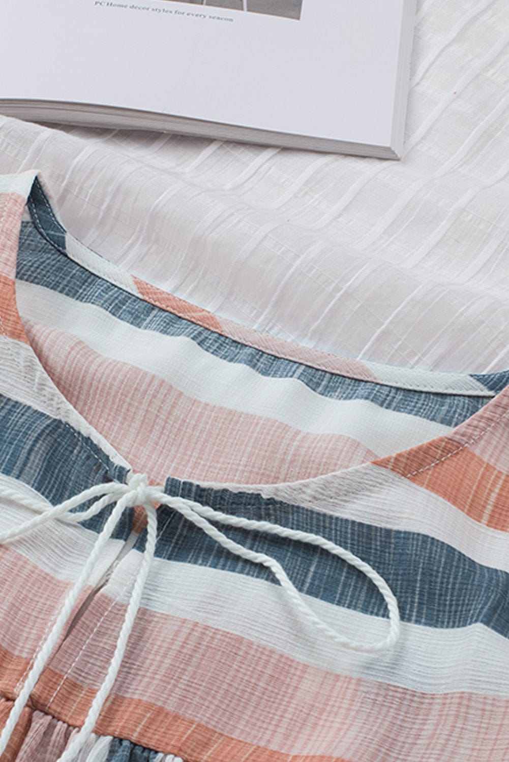 Striped V-Neck Ruffle Sleeve Loose Fit Casual Top