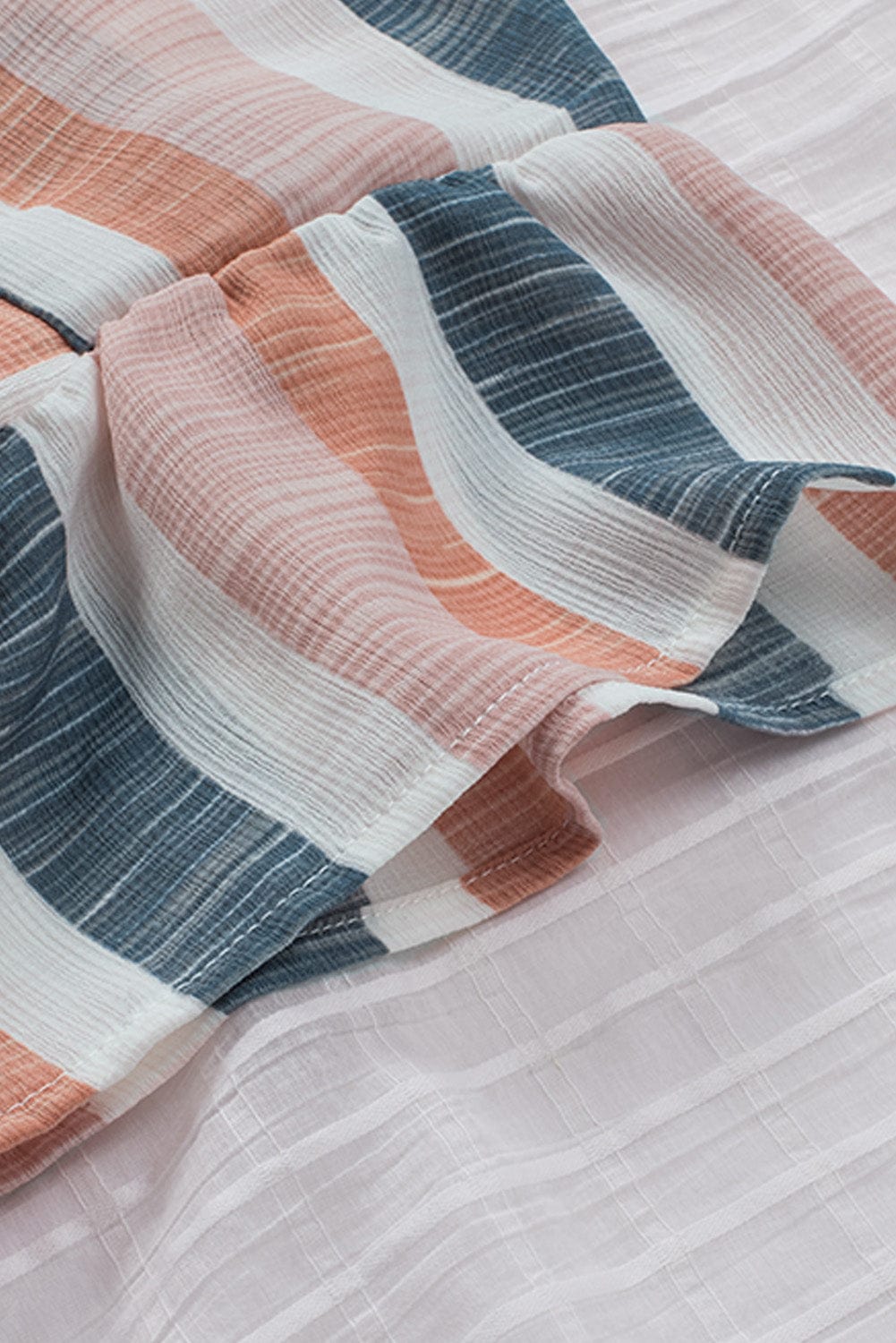 Striped V-Neck Ruffle Sleeve Loose Fit Casual Top