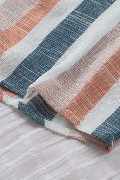 Striped V-Neck Ruffle Sleeve Loose Fit Casual Top