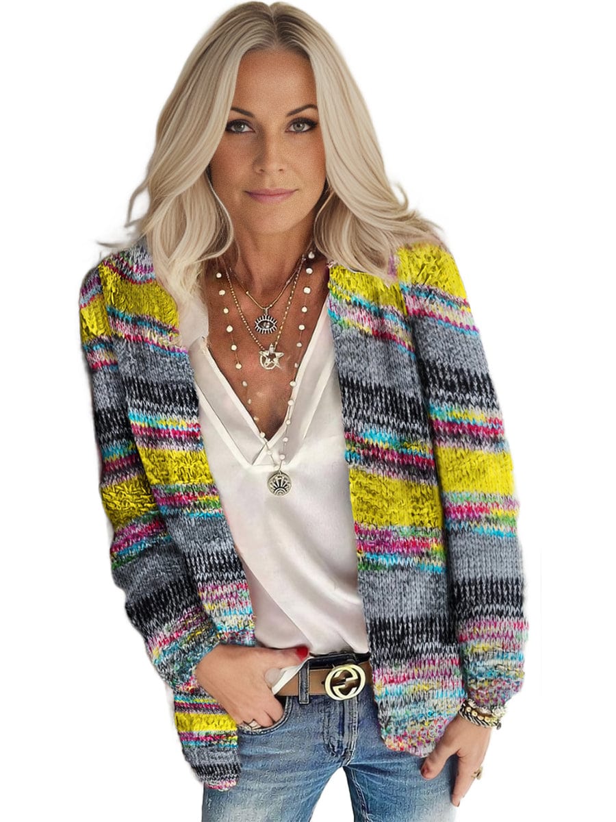 Striped Woolen Commuter Cardigan in Multicolor Print