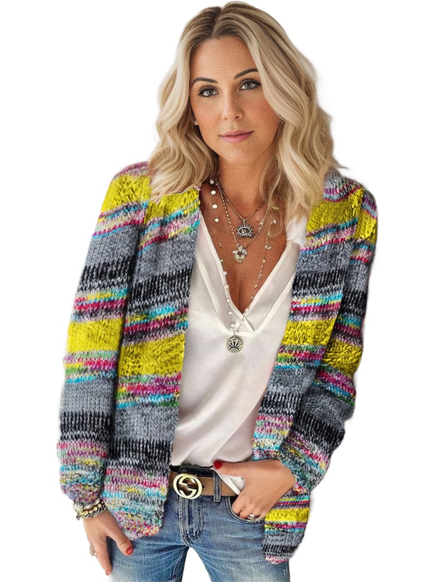 Striped Woolen Commuter Cardigan in Multicolor Print