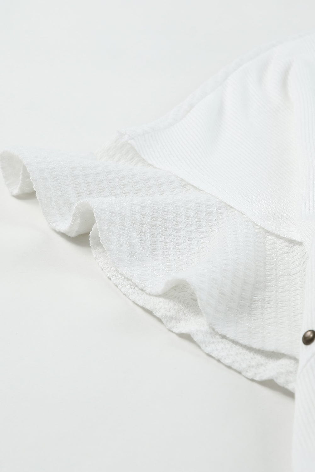 Studded V Neck Waffle Knit Blouse with Beaded Detail