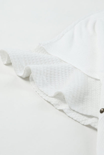 Studded V Neck Waffle Knit Blouse with Beaded Detail