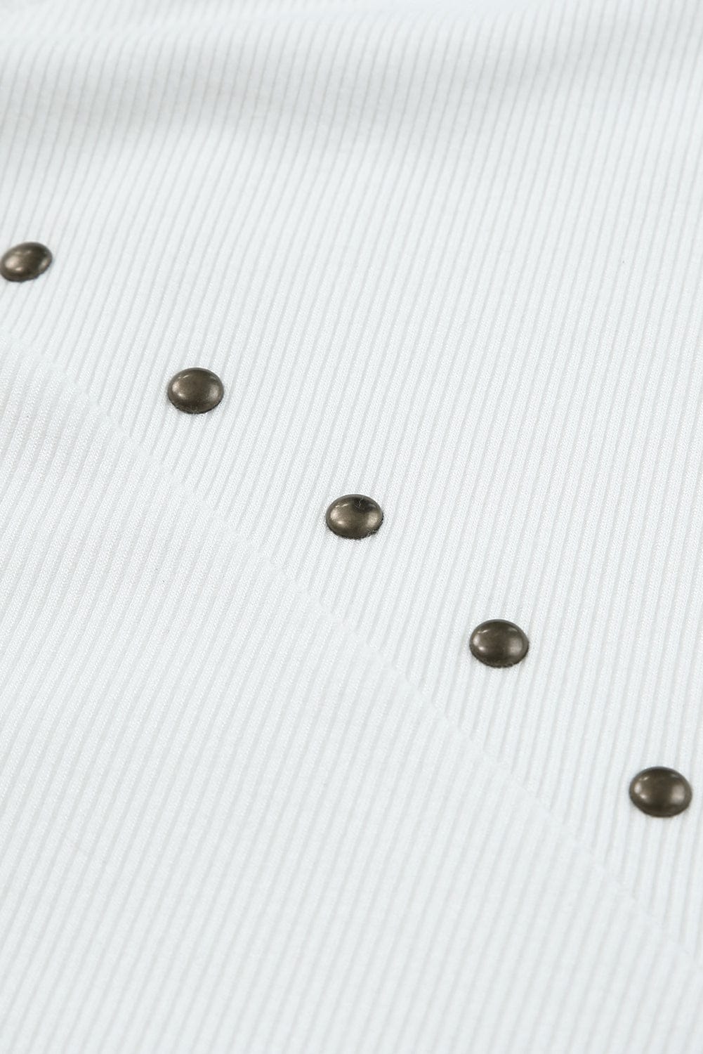 Studded V Neck Waffle Knit Blouse with Beaded Detail