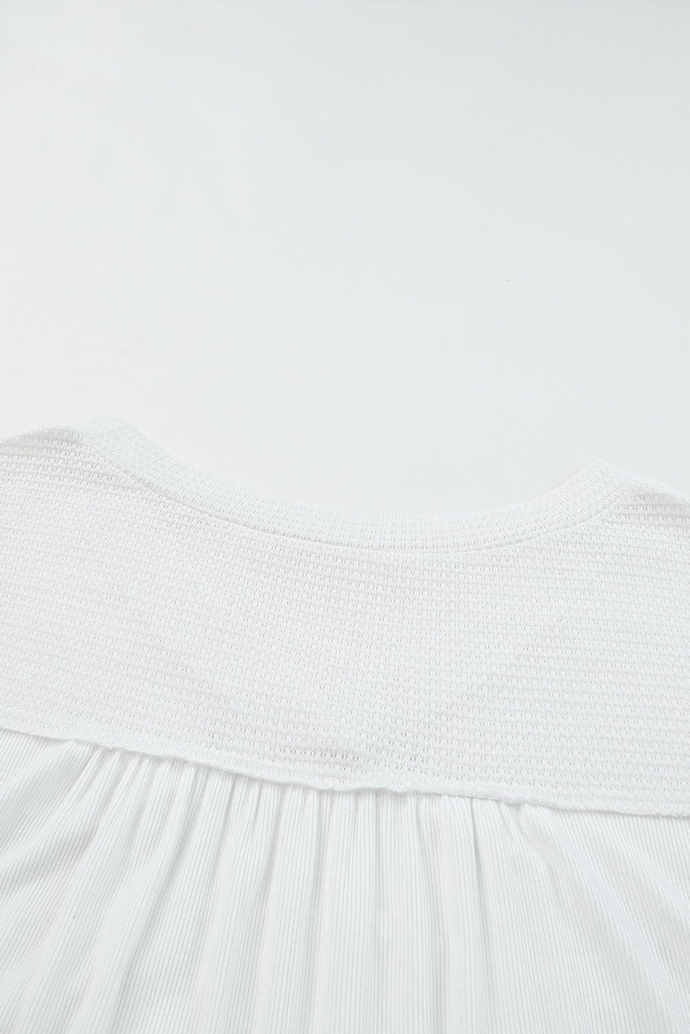 Studded V Neck Waffle Knit Blouse with Beaded Detail