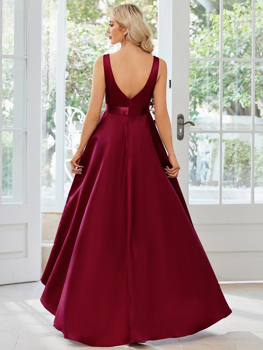 Stunning High Low A Line Belted Stain Prom Dresses