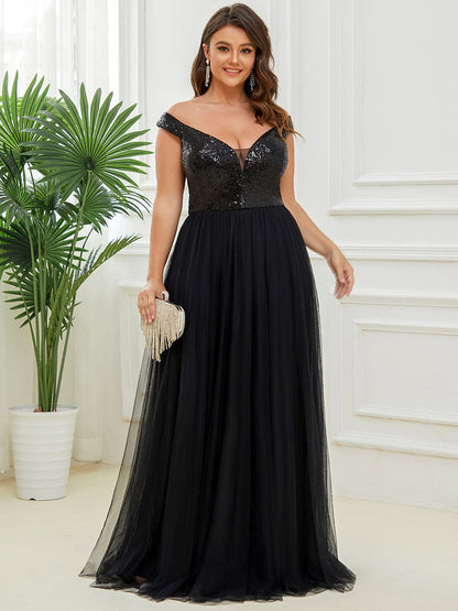 Stunning Plus Size Sequin Sleeveless Evening Gown