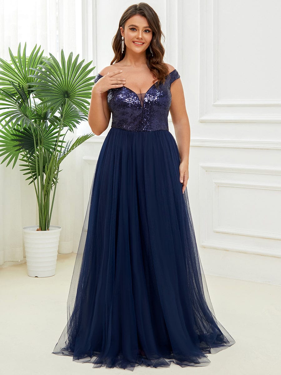 Stunning Plus Size Sequin Sleeveless Evening Gown