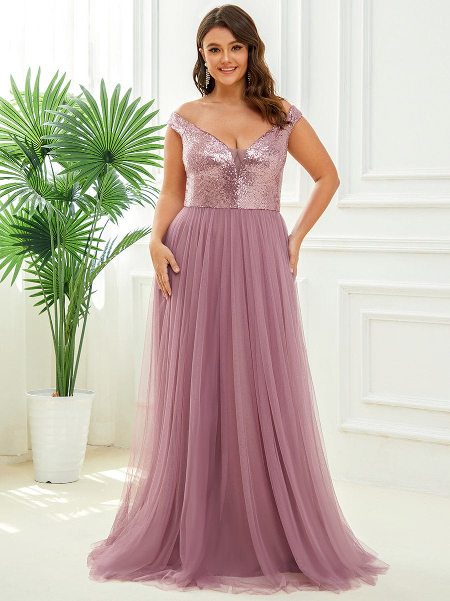 Stunning Plus Size Sequin Sleeveless Evening Gown