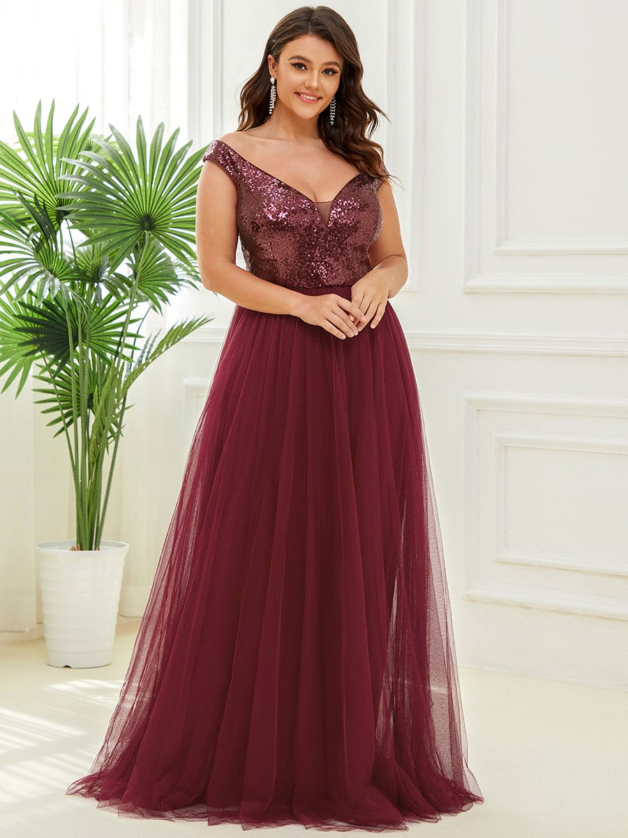 Stunning Plus Size Sequin Sleeveless Evening Gown
