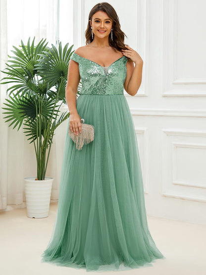 Stunning Plus Size Sequin Sleeveless Evening Gown
