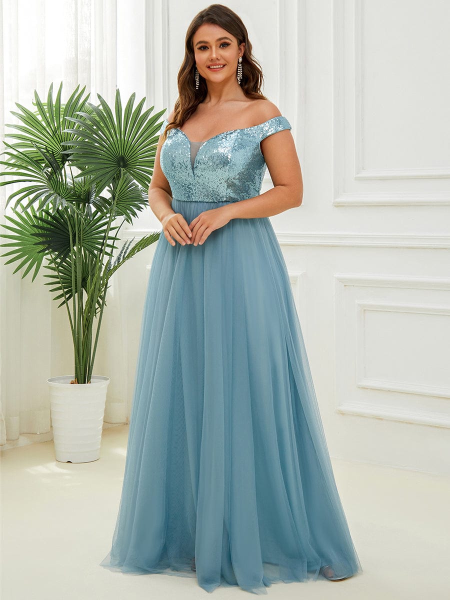 Stunning Plus Size Sequin Sleeveless Evening Gown