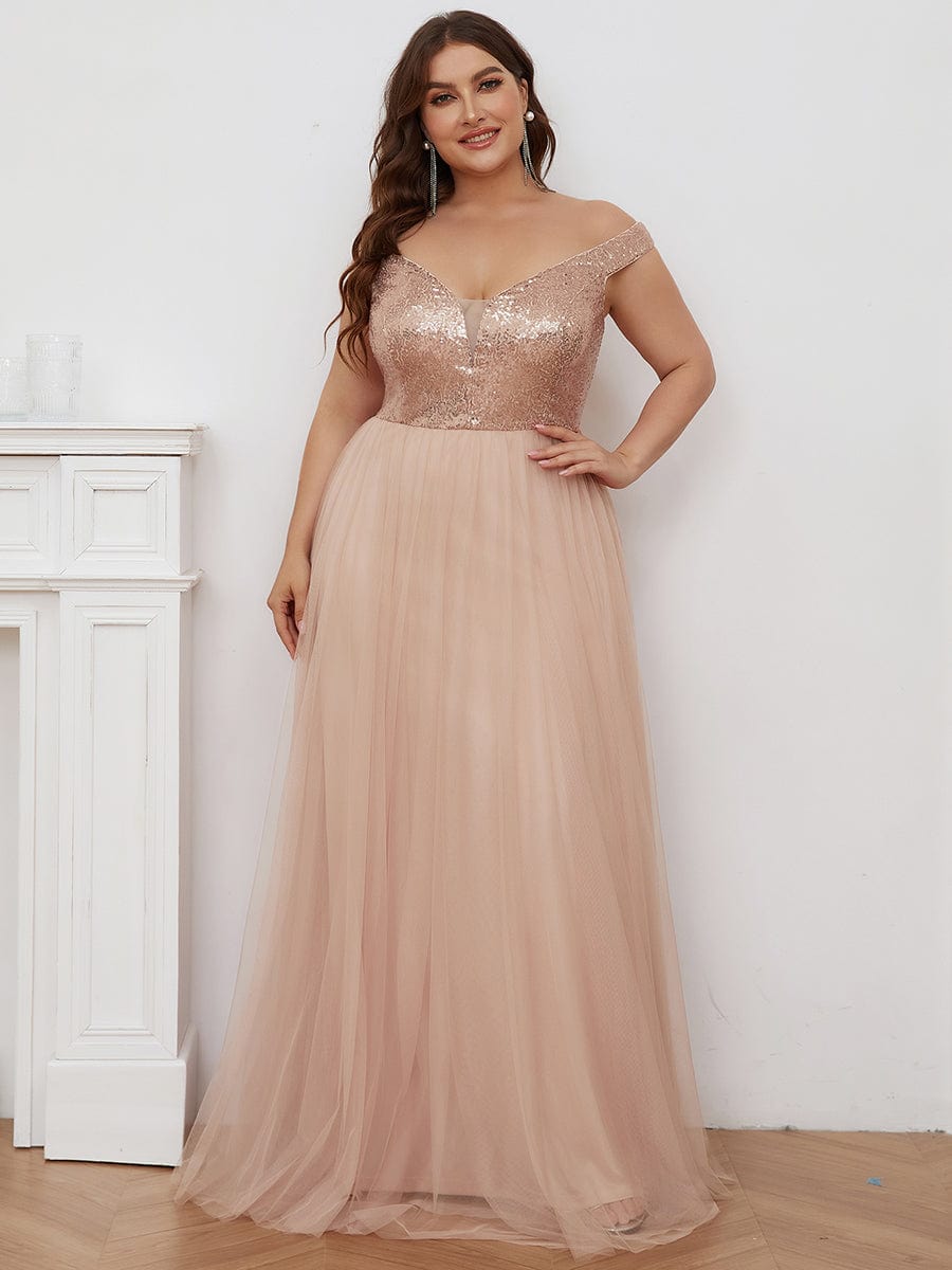 Stunning Plus Size Sequin Sleeveless Evening Gown