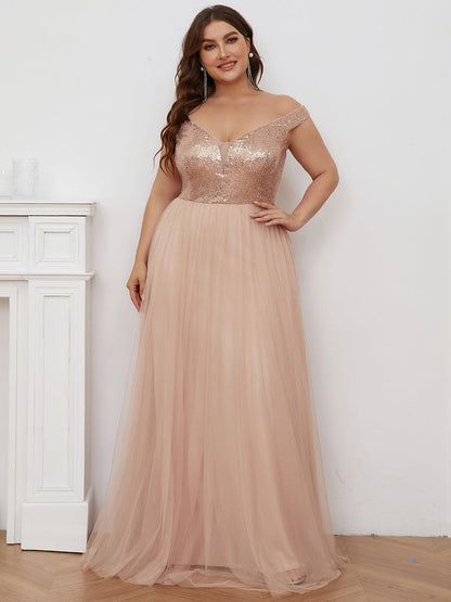 Stunning Plus Size Sequin Sleeveless Evening Gown