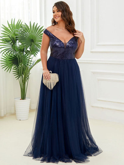 Stunning Plus Size Sequin Sleeveless Evening Gown